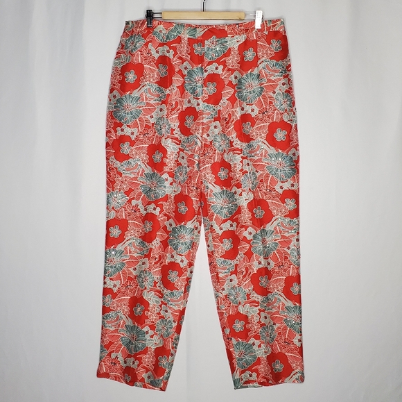 Adrianna Papell Pants - Adrianna Papell Silk Beaded Pants Women 20W Red Blue Floral Pocket Zip Vtg Party